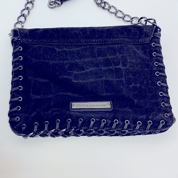 BCBGeneration | Black Leather Bag Chain Link Detailing Braided Leather Sides NEW - Picture 11 of 13